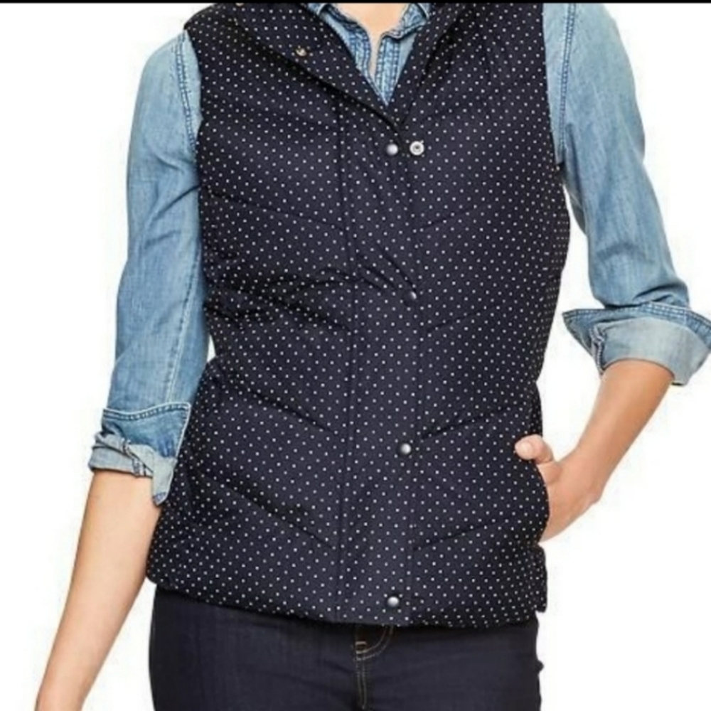 Gap Preppy Blue/white Puffy Puffer Polka Dot Quilted Sleeveless Vest XS